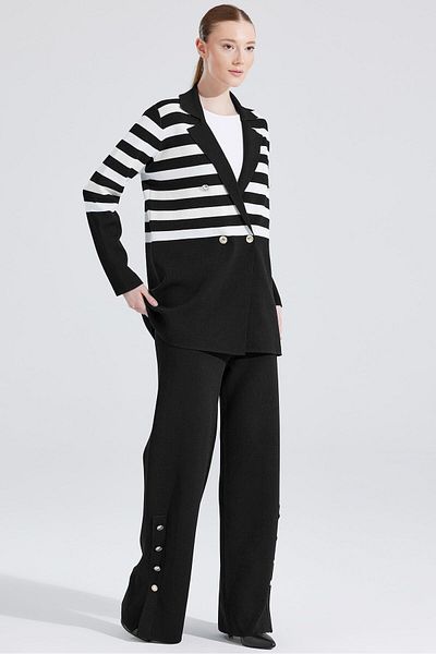 Tığ Triko Black-Ecru Rayon Set - Line Detailed