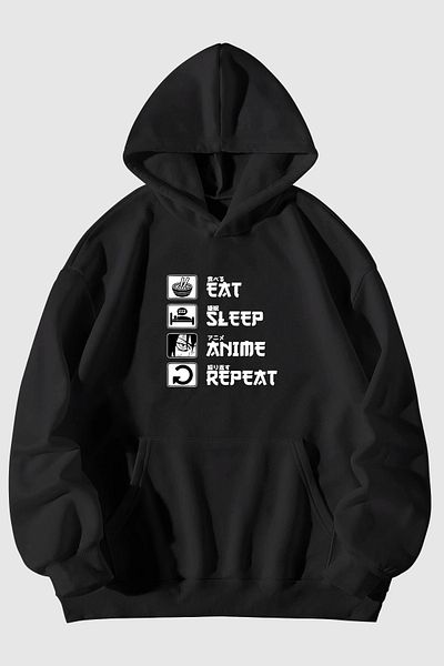 Harmandar Hanorac cu glugă cu imprimeu anime negru unisex - Hanorac cu buzunar cangur