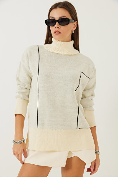 Bianco Lucci Women's Geometric Patterned Turtleneck Sweater 85001021