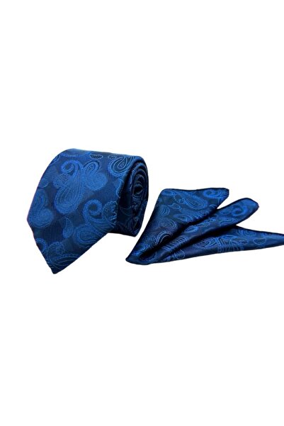 VENCHY Lacivert Mavi Şal Desen Mendilli Kravat 9903-1MK