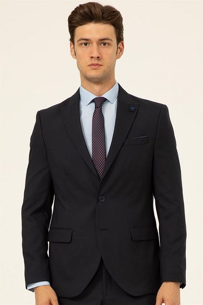 SÜVARİ Süvari 6 Drop Slim Fit Navy Blue Plain Suit Without Vest
