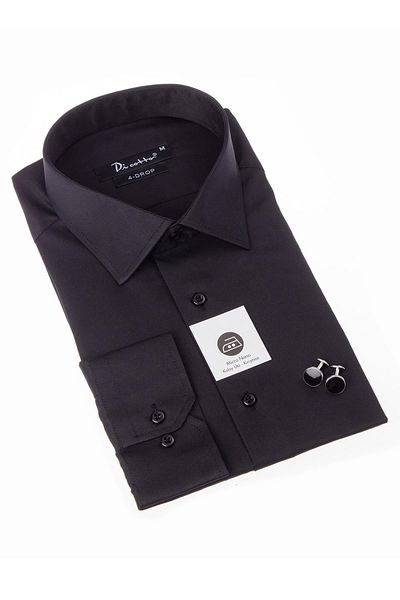 Dicotto Black Extra Large Collar 4 Drop Relaxed Fit Micro Fabric Men's Regular Fit Shirt with Cufflinks - 189-6-