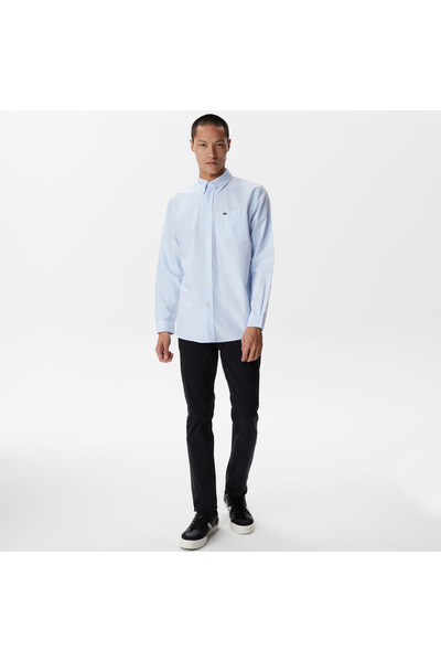 Lacoste Erkek Regular Fit Düğmeli Yaka Organik Pamuk Mavi Gömlek