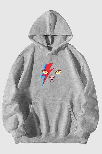Harmandar Φούτερ με κουκούλα Unisex Lightning Cat Printed Hooded - Hoodie Kangaroo Pocket