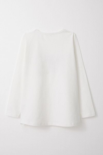 Breeze T-shirt για κορίτσια 9-14 ετών - μακρυμάνικο, τυπωμένο κείμενο και λεπτομέρεια από πέτρα, εκρού