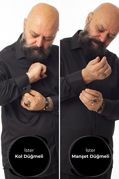 Dicotto Black 4 Drop Extra Large Collar Comfortable Fit Micro Fabric Sleeve Button Regular Fit Men's Shirt // 189-6