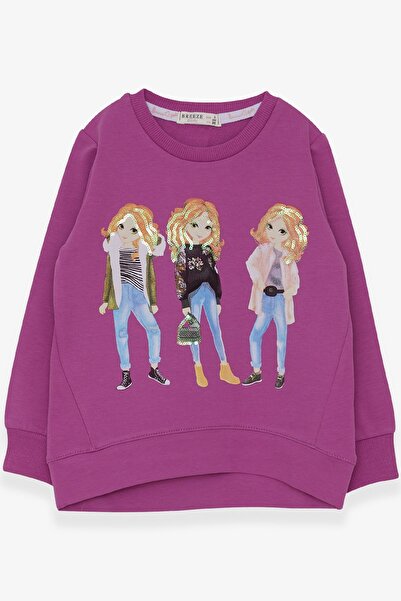 Breeze Kız Çocuk Sweatshirt Pullu Kız Baskılı 3-8 Yaş, Mor