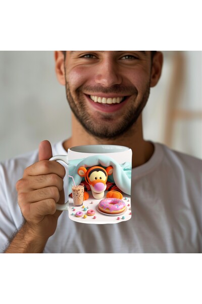Evion Winnie the Pooh - Kaplan Tigger - İyor - Piglet Baskılı 3D Tasarım Seramik Kupa Mug