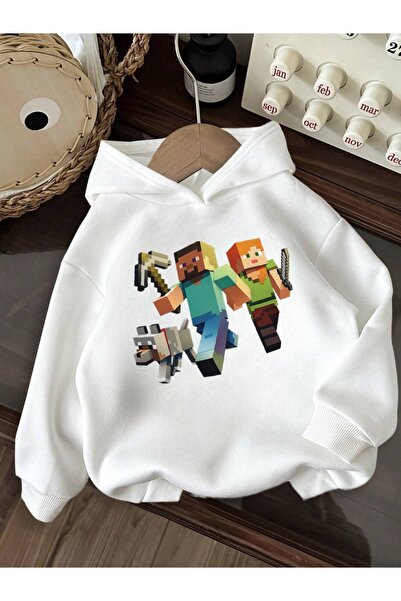 Heybely Kids Pamuklu Minecraft Baskılı Erkek Çocuk Kapüşonlu Sweatshirt İki İ...