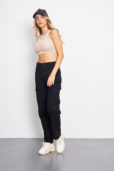 Kutaf Women's Black Cargo Pants - Comfortable and Functional Daily Wear