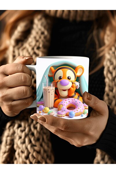 Evion Winnie the Pooh - Kaplan Tigger - İyor - Piglet Baskılı 3D Tasarım Seramik Kupa Mug