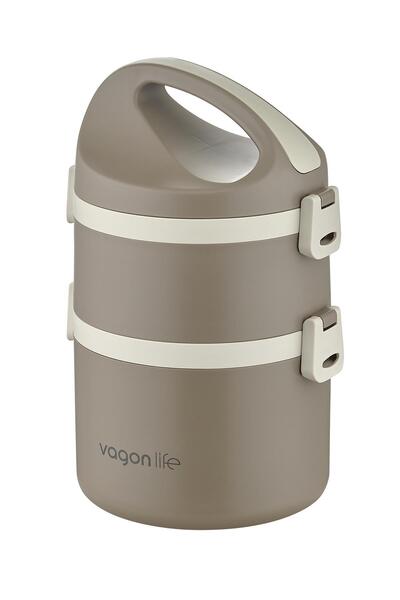 Vagonlife 1800 ML İki Kat Yuvarlak Paslanmaz Çelik Bento Lunch Box Yeni Nesil...