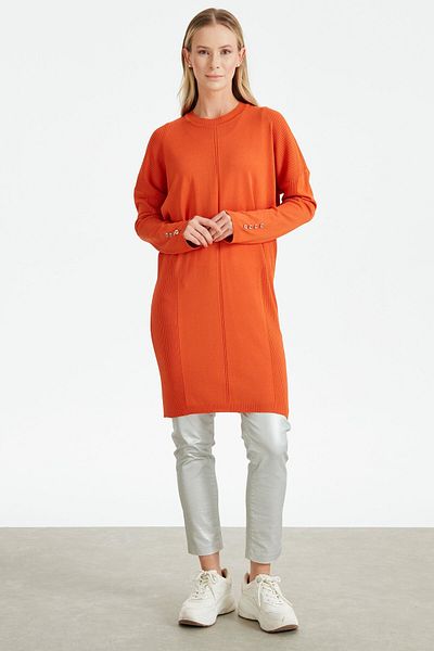Tığ Triko Buttoned Sleeves Knitted Detailed Rayon Tunic TILE