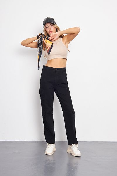Kutaf Women's Black Cargo Pants - Comfortable and Functional Daily Wear