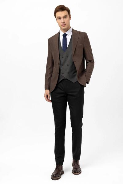 SÜVARİ Süvari Dar Kesim Kahverengi Kombinli Takım Elbise