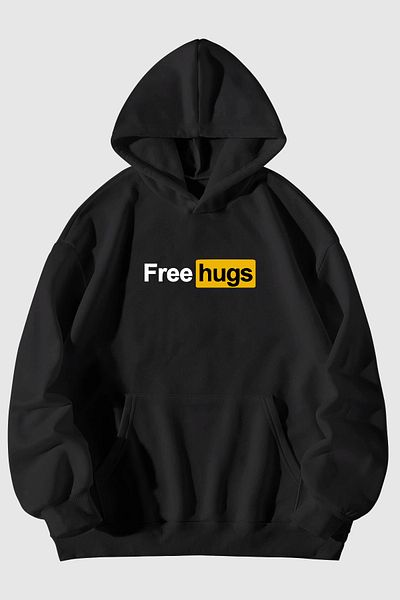 Harmandar Hanorac negru unisex cu glugă - Hanorac cu glugă cu buzunar cangur cu imprimeu gratuit