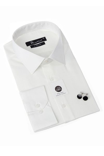 Dicotto Κρεμ Εξαιρετικά Μεγάλο Γιακά 4 Drop Relaxed Cut Micro Fabric Ανδρικό πουκάμισο με κανονική εφαρμογή με μανικετόκουμπα - 189-10-