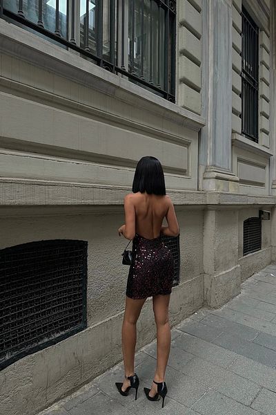 Eka Γυναικείο φόρεμα με παγιέτες μπορντό 1026-0024
