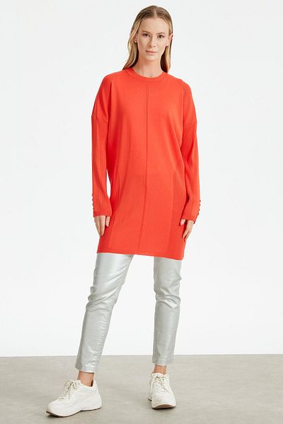 Tığ Triko Buttoned Sleeves Knit Detailed Rayon Tunic MERCAN