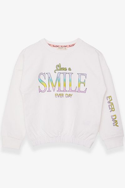 Breeze Суитшърт в екрю цвят за момиче 8-14 години - бляскав и с щампа