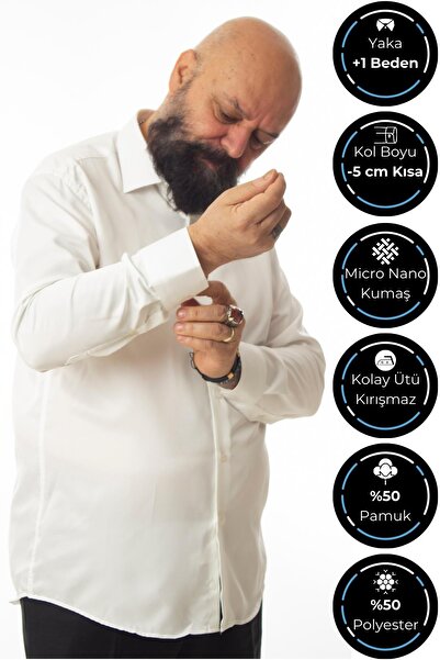 Dicotto Κρεμ Εξαιρετικά Μεγάλο Γιακά 4 Drop Relaxed Cut Micro Fabric Ανδρικό πουκάμισο με κανονική εφαρμογή με μανικετόκουμπα - 189-10-