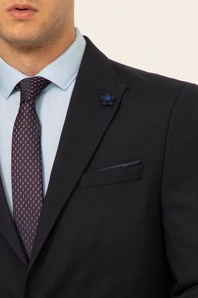 SÜVARİ Süvari 6 Drop Slim Fit Navy Blue Plain Suit Without Vest
