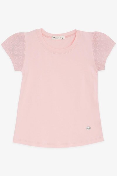 Breeze Kız Çocuk Tişört Kolları Fistolu 3-8 Yaş, Pudra