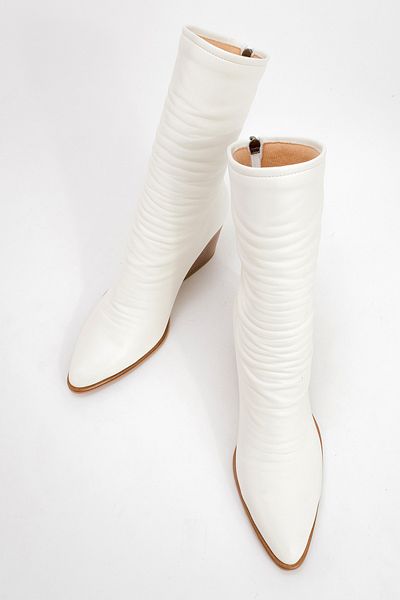LuviShoes Laval White Skin Back Zipper Women's Thick Heeled Boots