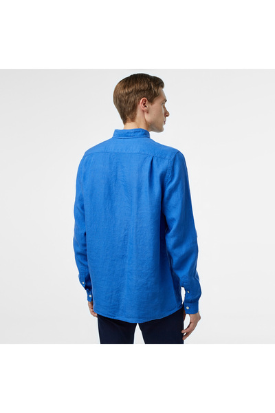 Lacoste Erkek Regular Fit Düğmeli Yaka Keten Mavi Gömlek