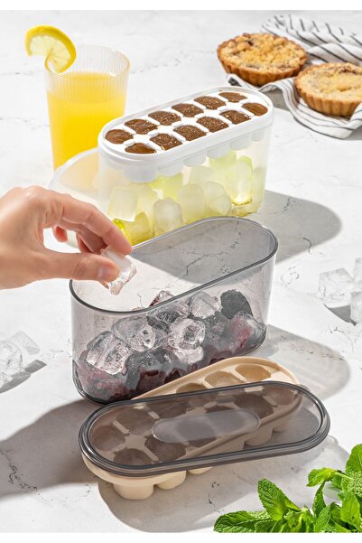 Milat Store 12-Piece Anthracite Ice Mold - Freezer Storage Container with Cha...