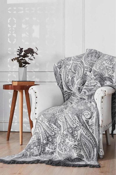 Çeyiz Diyarı Scialle Gray Cotton Double Blanket