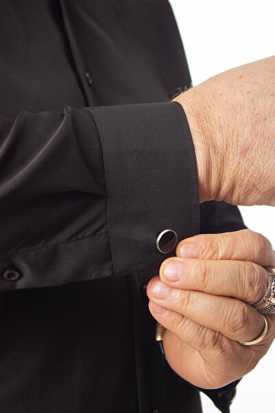 Dicotto Black 4 Drop Extra Large Collar Comfortable Fit Micro Fabric Sleeve Button Regular Fit Men's Shirt // 189-6