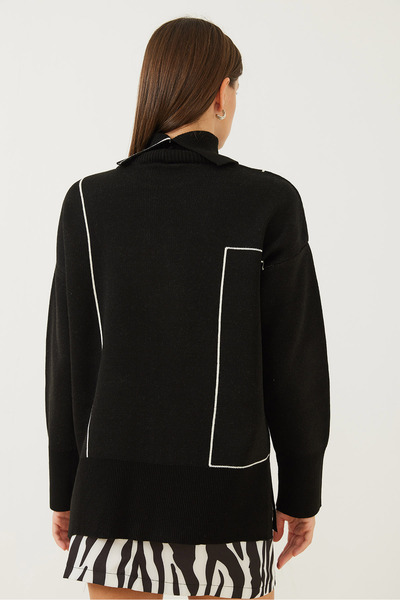 Bianco Lucci Pulover de damă cu model geometric cu gât tricotat 85001021