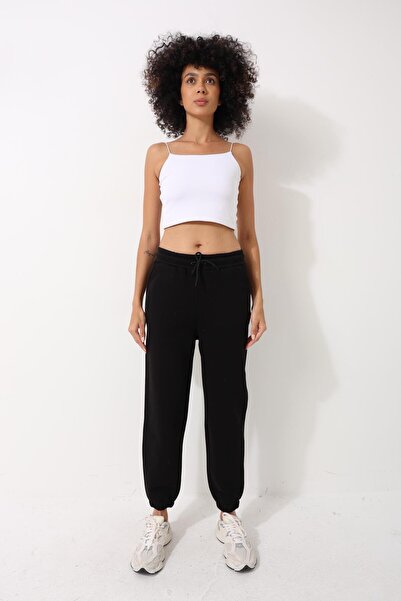 AMİDA Μαύρο γυναικείο φούτερ Jogger με κορδόνια - 2456