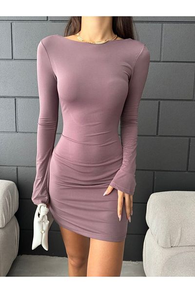 Fav Style Μίνι μακρυμάνικο φόρεμα Dusty Rose - Ανοιχτή πλάτη