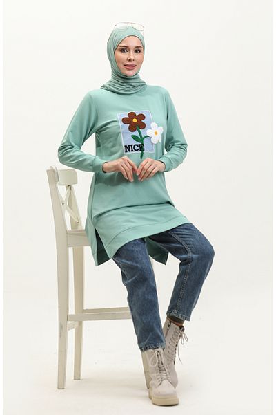 sefamerve Κεντητό χιτώνα Çağla Green Daisy - 9116-01