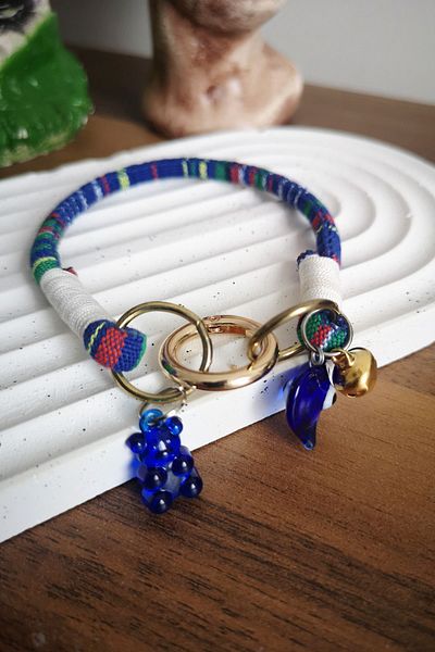 Truego Cat Dog Collar with Bell Bohemian Cat Necklace Spring Lock - Blue