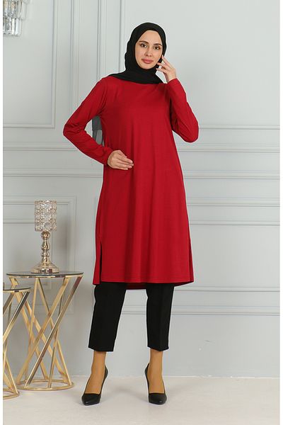 sefamerve Tunica lunga rosie Claret 9141-02 - Detaliat cu fanta