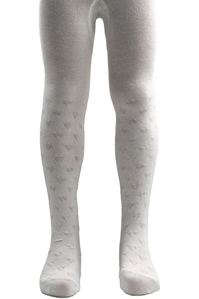 KARDEŞLER ÇORAP White Girl's Heart Patterned Cotton Pantyhose