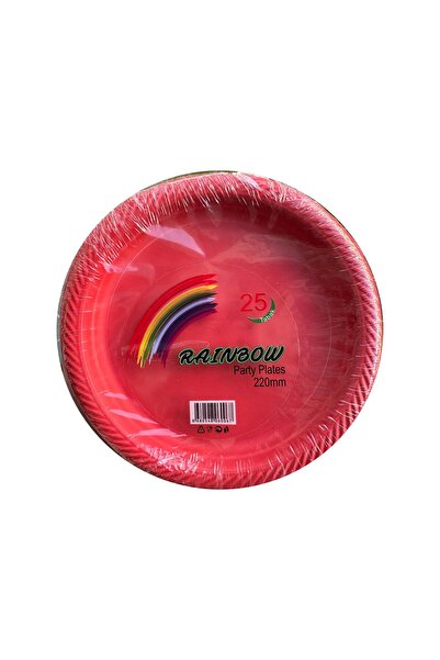 Roll-Up Kullan At Renkli Kırmızı Parti Davet Plastik Tabak - 22 Cm. - 25 Adet...