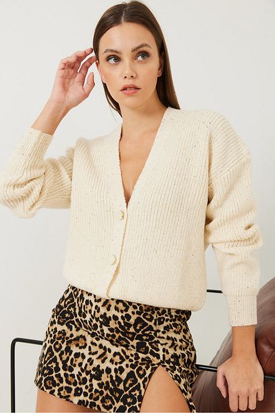 Bianco Lucci Damen-Cardigan mit Knopfdetail und Pailletten 85001031