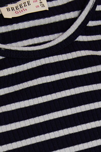 Breeze Μακρυμάνικο μπλουζάκι για κορίτσια με ριγέ βολάν στους ώμους 6-12 ετών, Navy