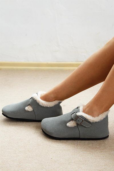 ShoeTek Karlee Women's Flats Furry Gray Suede