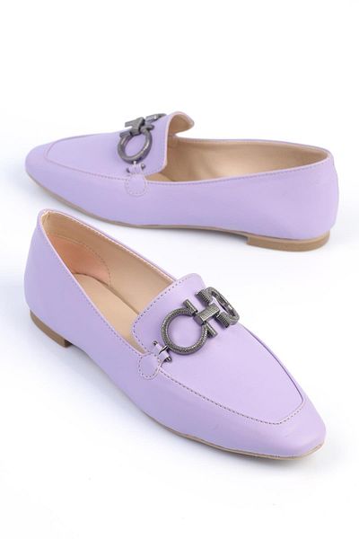 ShoeTek Lilac Leather Londo Women's Ballerinas with Buckle