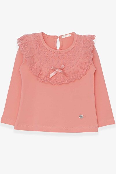 Breeze تيشيرت بناتي بأكمام طويلة مع شريط فيونكة، 1.5-5 سنوات، سلمون