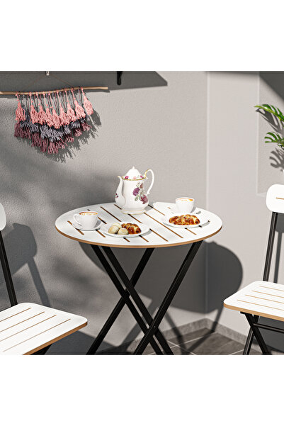 eportatif Masa Sandalye Bahçe Bistro Takım Yuvarlak Beyaz 1482