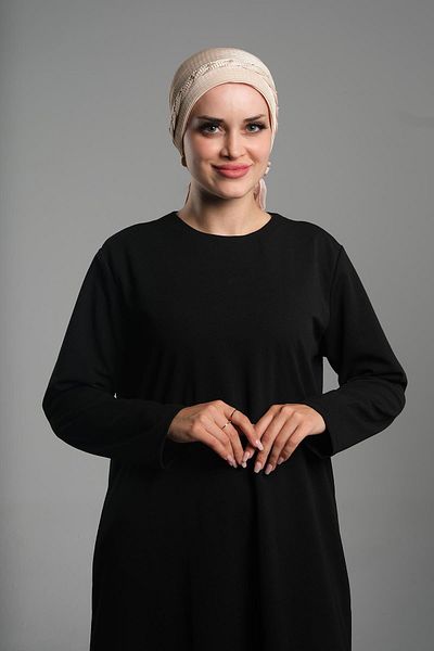 HÜRREM BONE Μπεζ μαντήλι Hijab - Πρακτικό προετοιμασία πλισέ, πλεκτά τριαντάφυλλα 1823_12