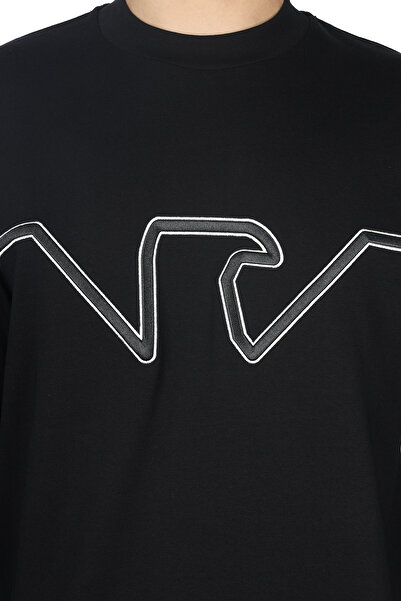 Emporio Armani Ανδρικό βαμβακερό λογότυπο Λεπτομερές άνετο μαύρο μπλουζάκι 6D1TDU 1JWZZ-0039