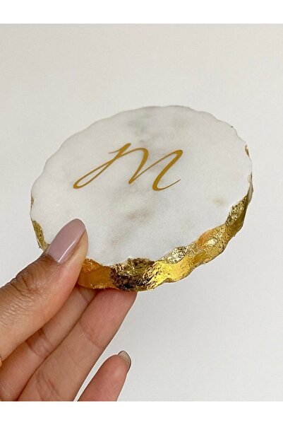 Sümeyra Marble Art Gold Detailed Marble Coasters - Lettered