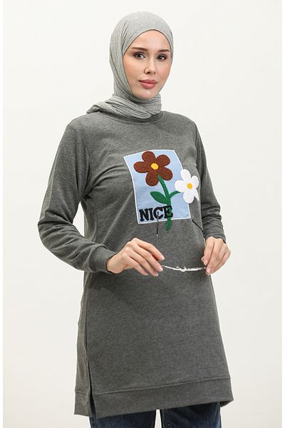 sefamerve Anthracite Daisy Embroidered Tunic - 9116-05